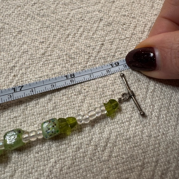 Sea Sediment Green Glass Beaded Circle Donut Pendant Necklace - Picture 5 of 5